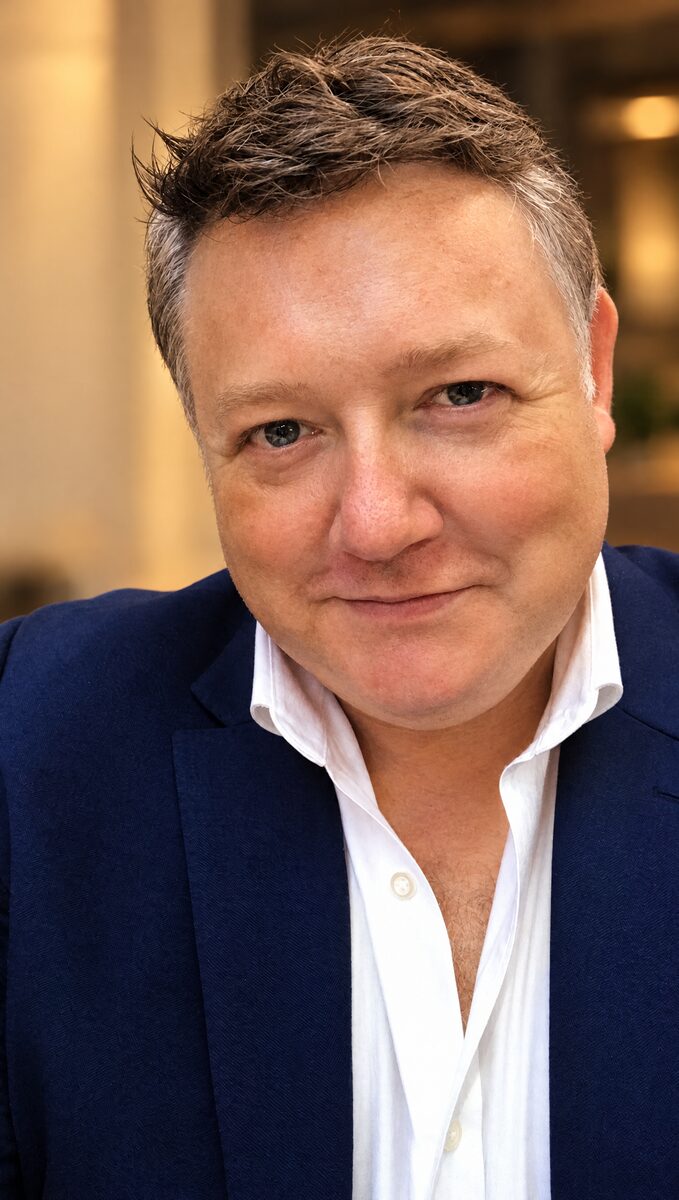 Portrait of Rob Freeman in a navy jacket and white shirt
